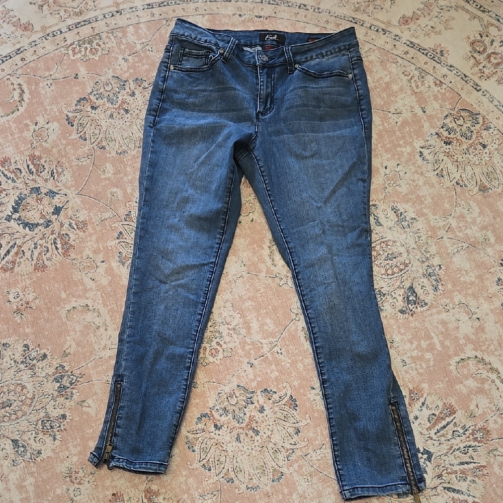 Earl Jeans Skinny Ankle Blue Classic 5 Pocket Style Stretch Zipper Leg Sz 8 EUC…